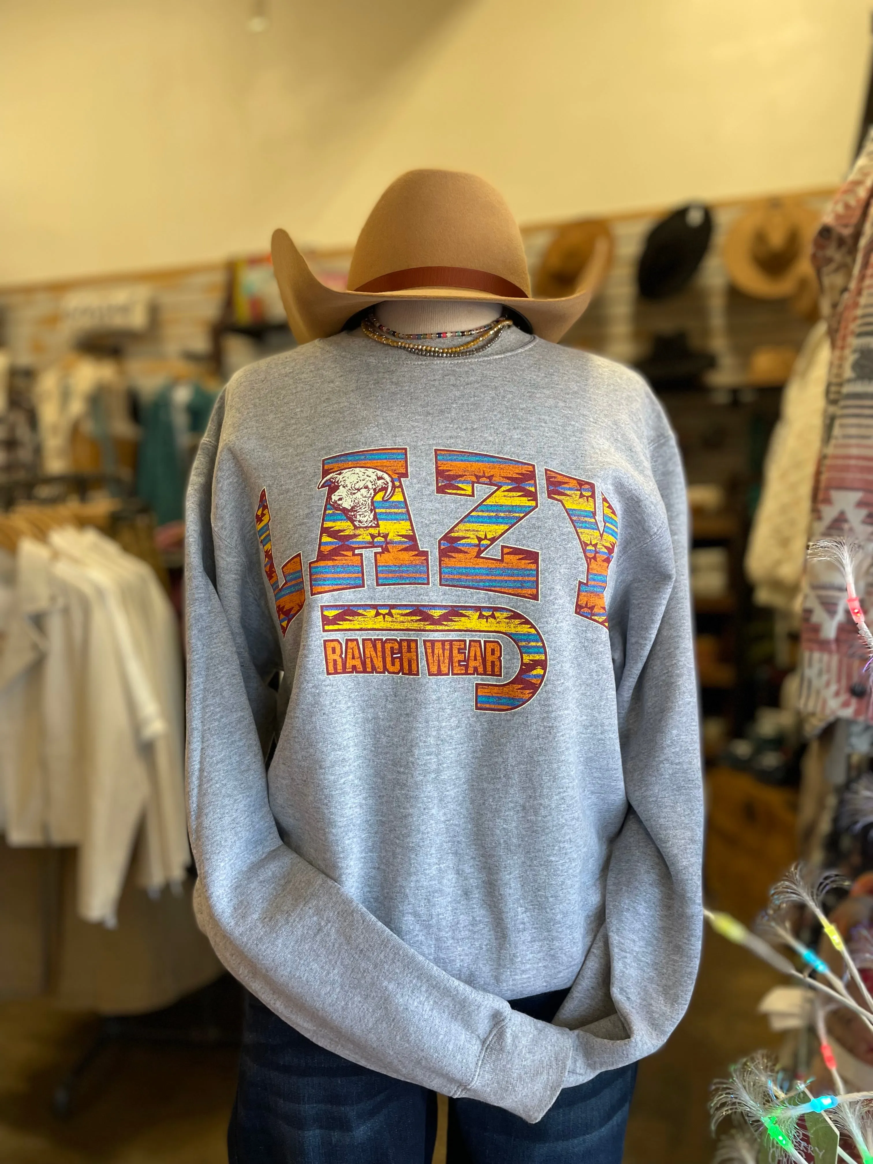 Lazy J Ranch Santa Fe Crew Neck Hoodie - Heather Grey