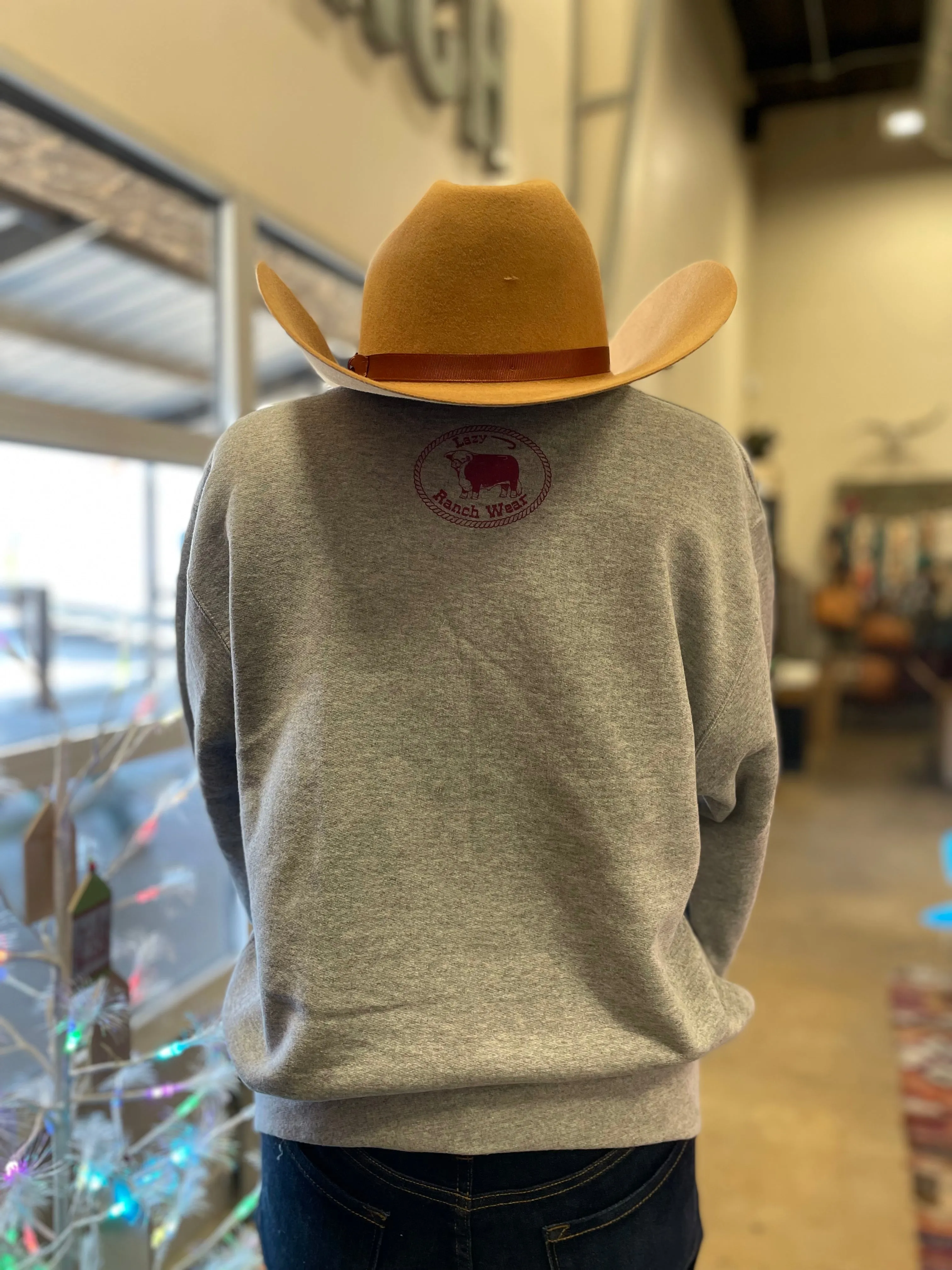 Lazy J Ranch Santa Fe Crew Neck Hoodie - Heather Grey