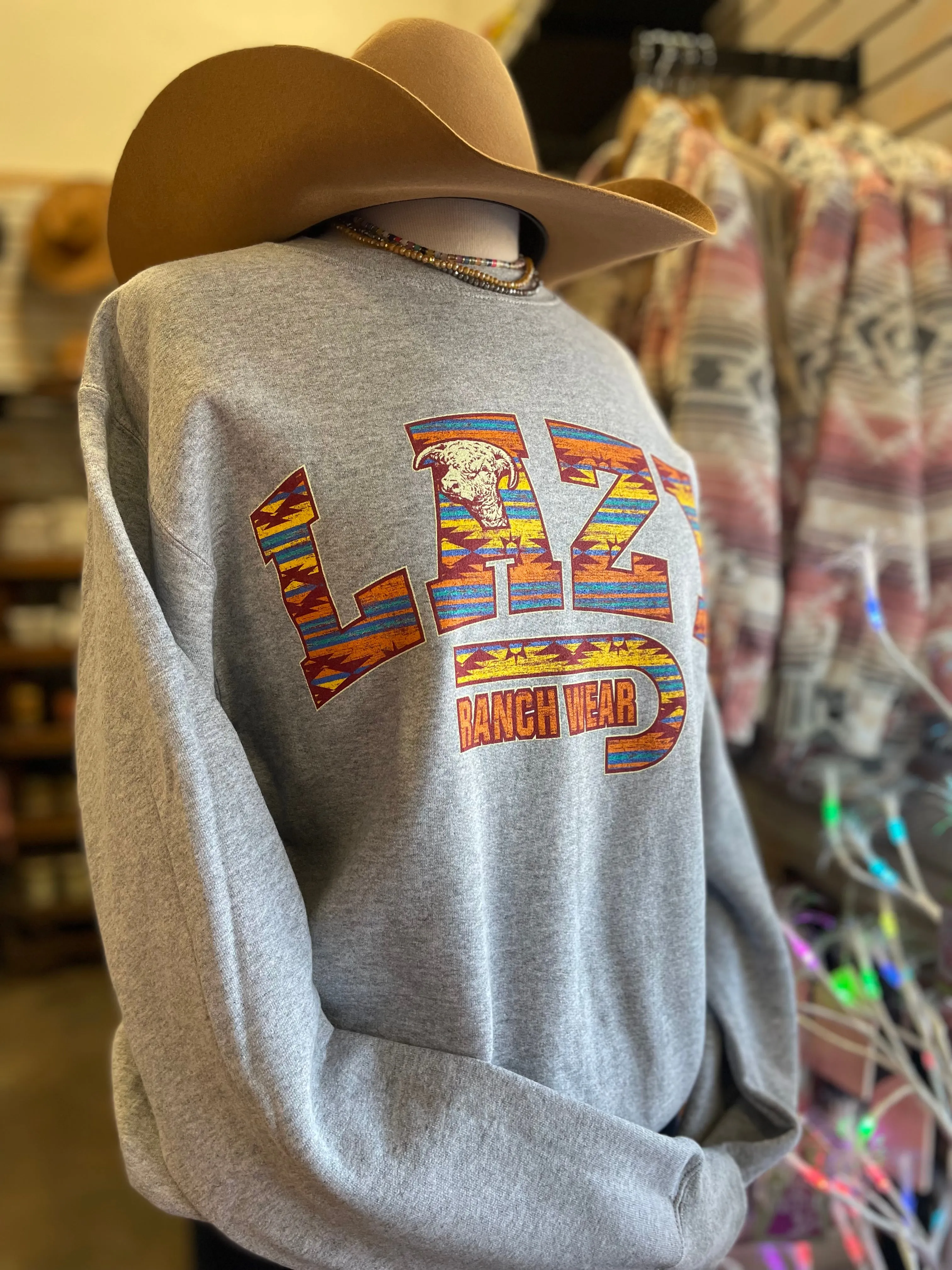 Lazy J Ranch Santa Fe Crew Neck Hoodie - Heather Grey