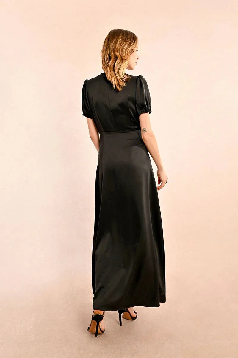 Long Satin Dress - Black