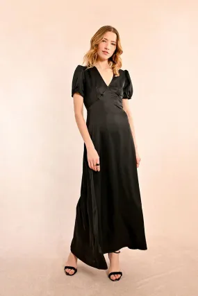 Long Satin Dress - Black