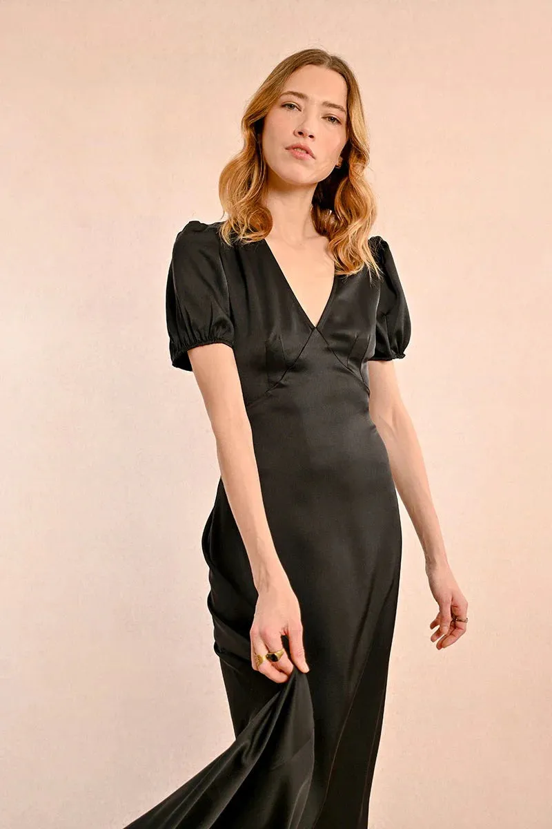 Long Satin Dress - Black