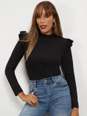 Long-Sleeve Ruffle-Front Top