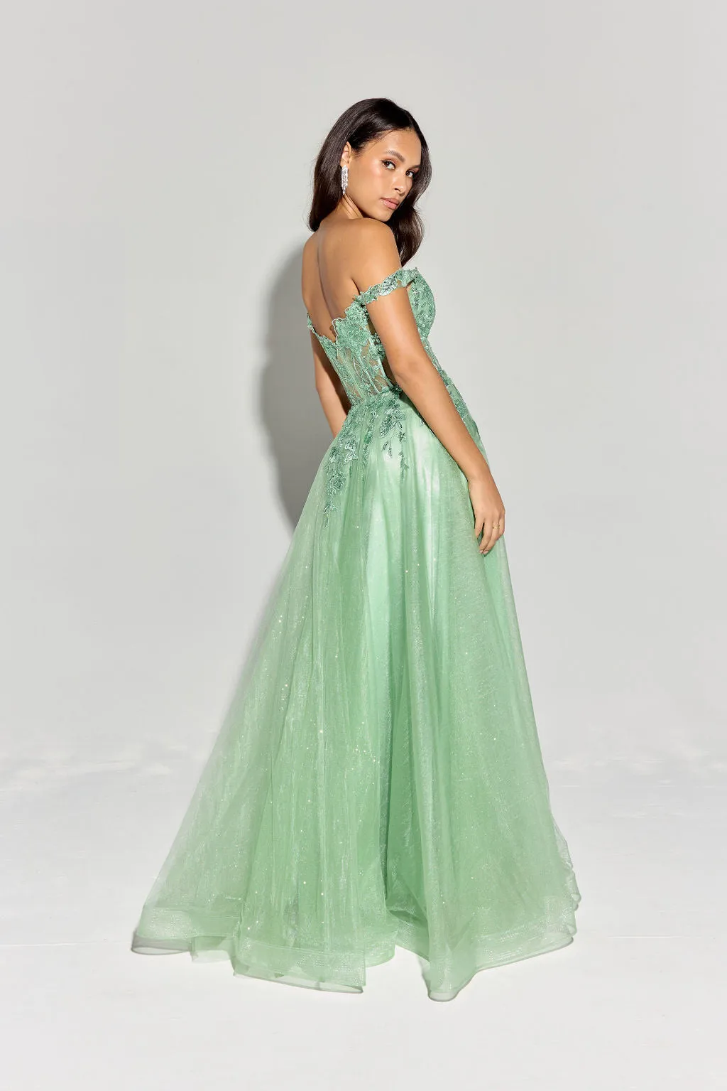 MARIA JOSE Off Shoulder Illusion Bodice Corset Prom & Formal Dress