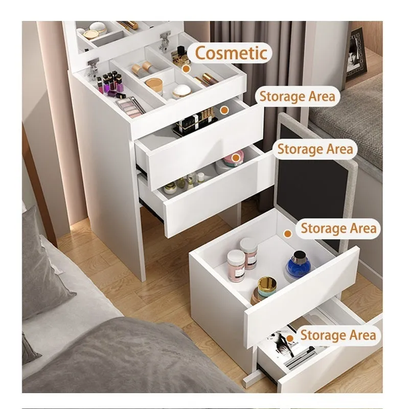 Meja Solek Nordic Bedside Dressing Table With Mirror Can Change Chest Drawer Makeup Table With Drawer Storage Stool