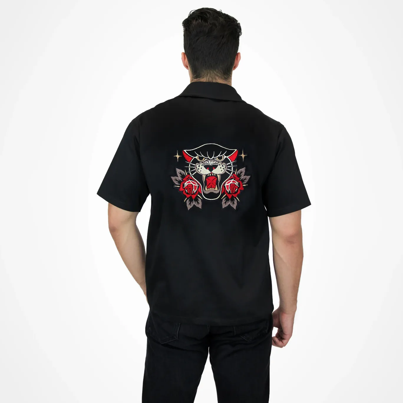 Men's Black Black Panther Embroidered Short-Sleeve Top