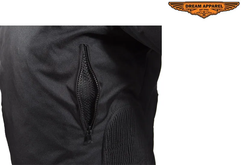 Men's Black Racer Style Textile Jacket W/ Silver Stripes