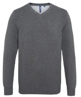 Mens cotton blend v-neck sweater | Charcoal