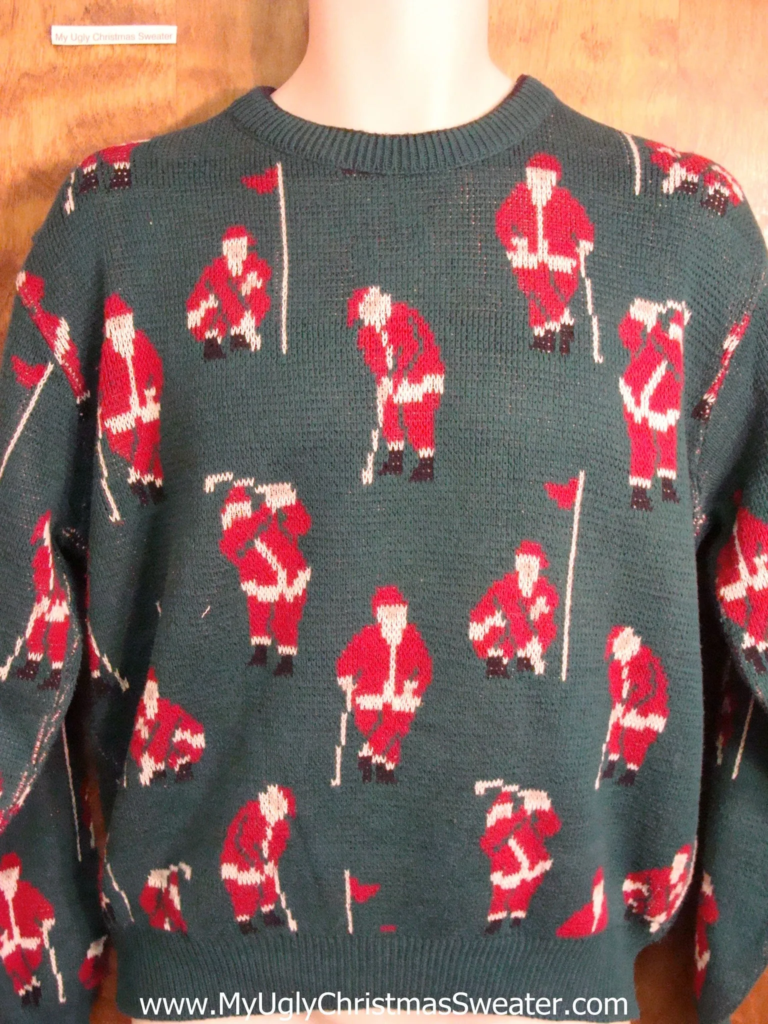 Mens Ugly Christmas Sweater with Santa Golfing