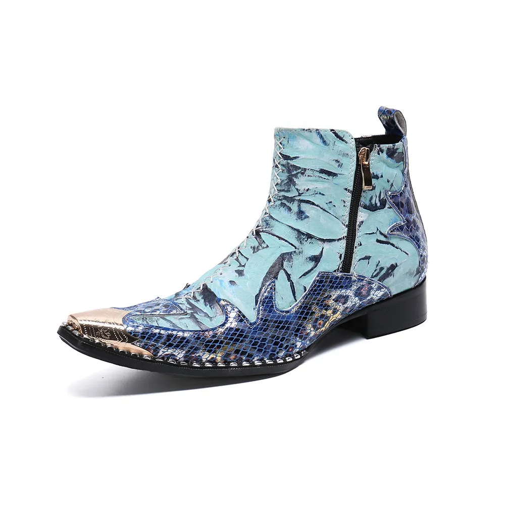 Mens Zip Captoe Printed Boots