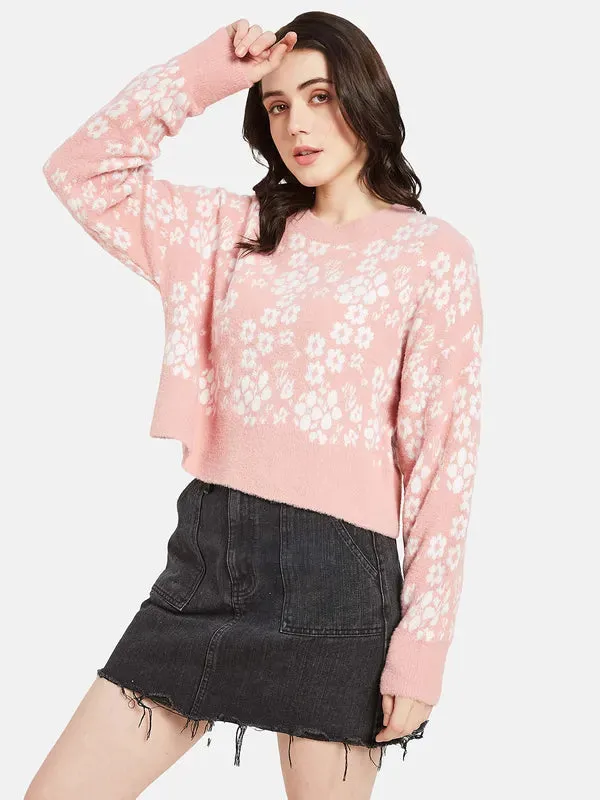 Mettle Women Pink  White Floral Printed Pullover