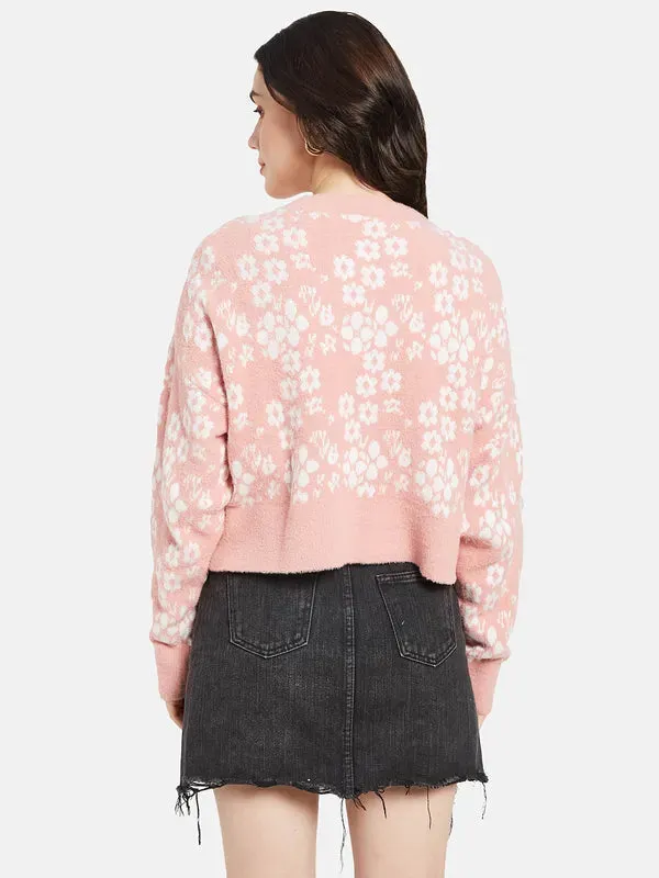 Mettle Women Pink  White Floral Printed Pullover