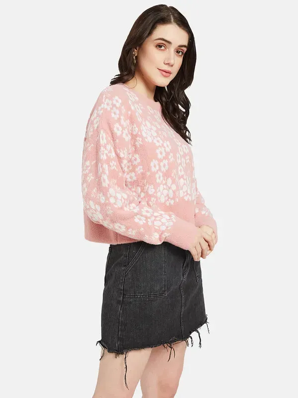 Mettle Women Pink  White Floral Printed Pullover