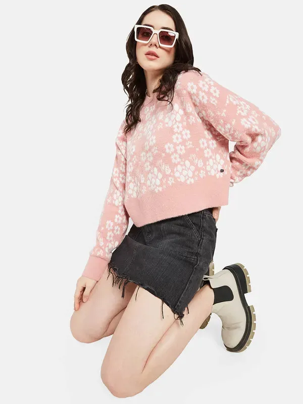 Mettle Women Pink  White Floral Printed Pullover