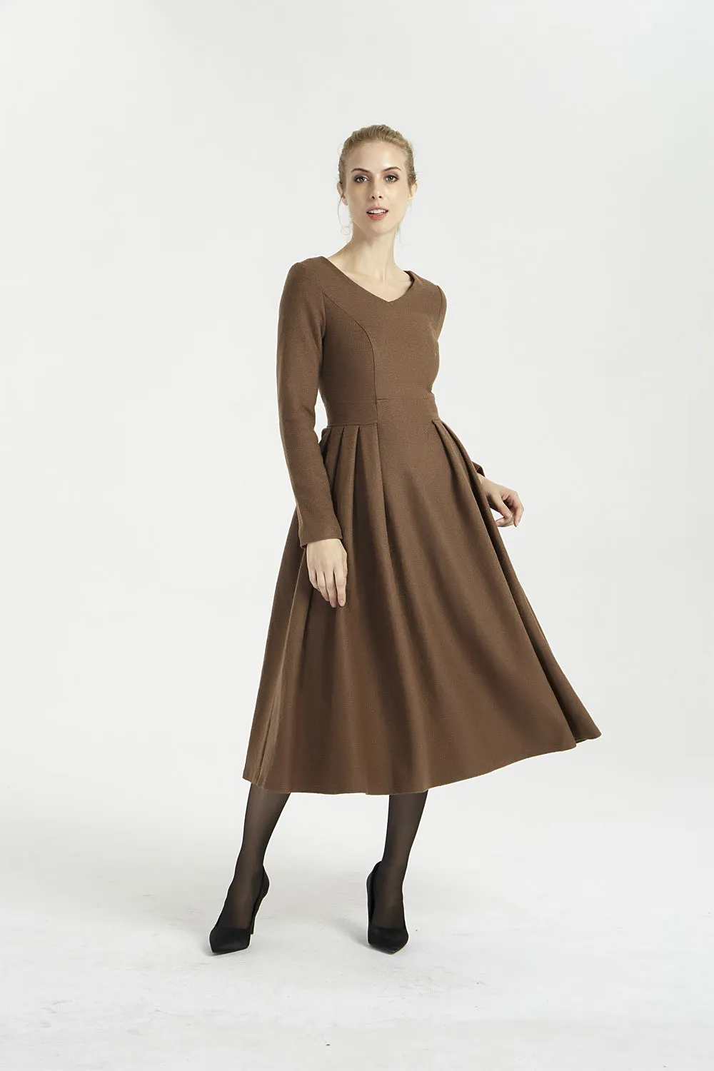 midi wool dress with long sleeve 2001