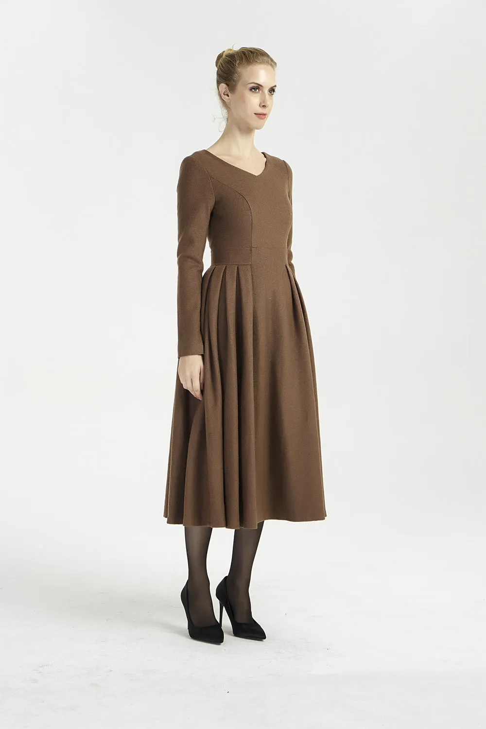 midi wool dress with long sleeve 2001