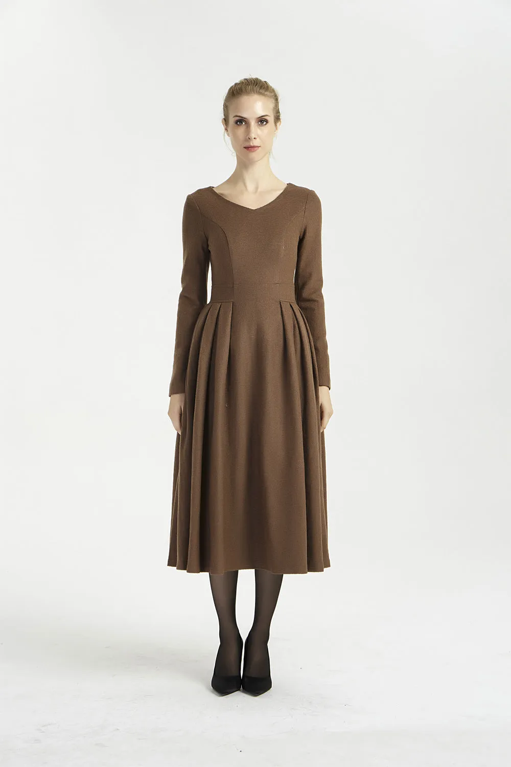 midi wool dress with long sleeve 2001