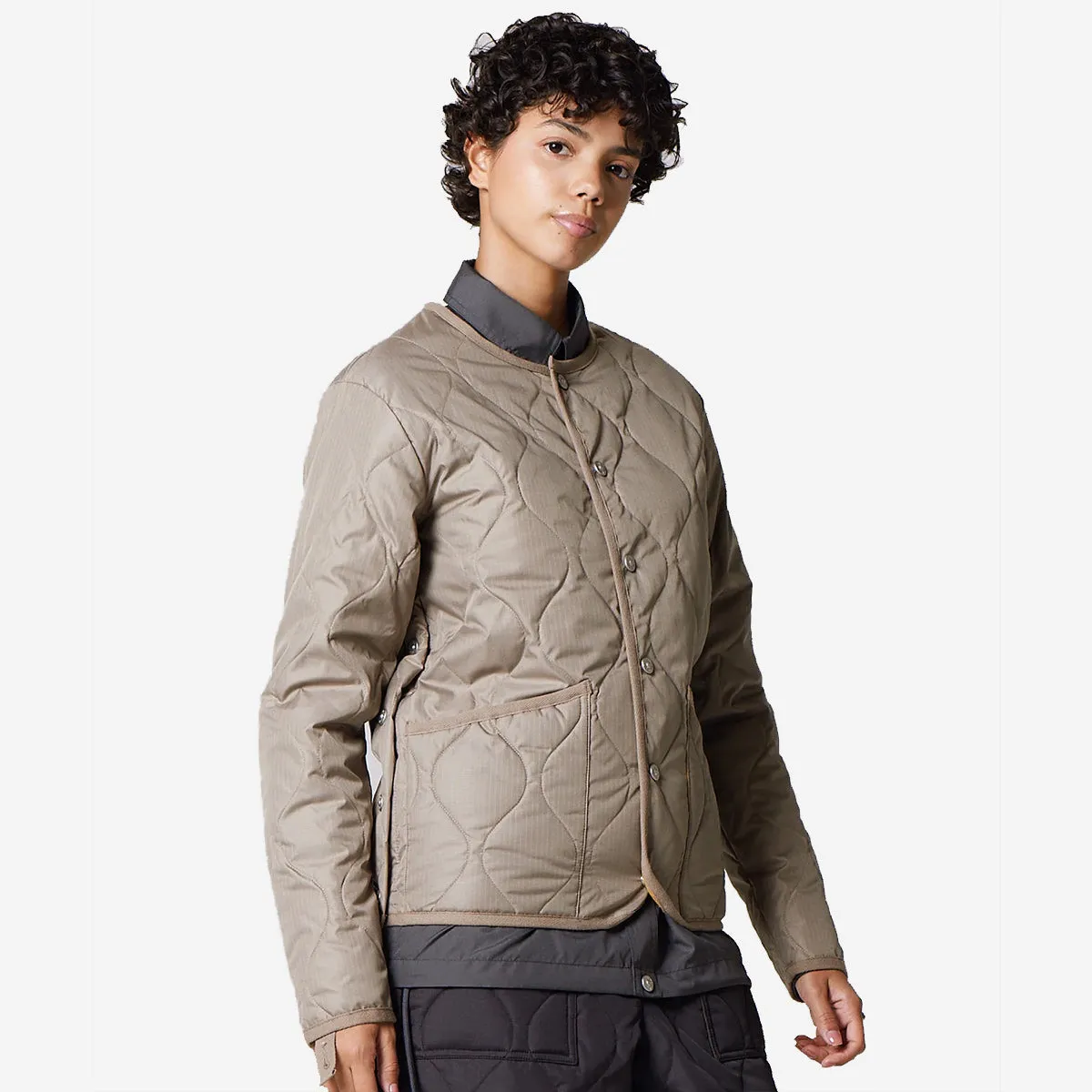 Military Crew Neck Down Jacket - Light Mocha