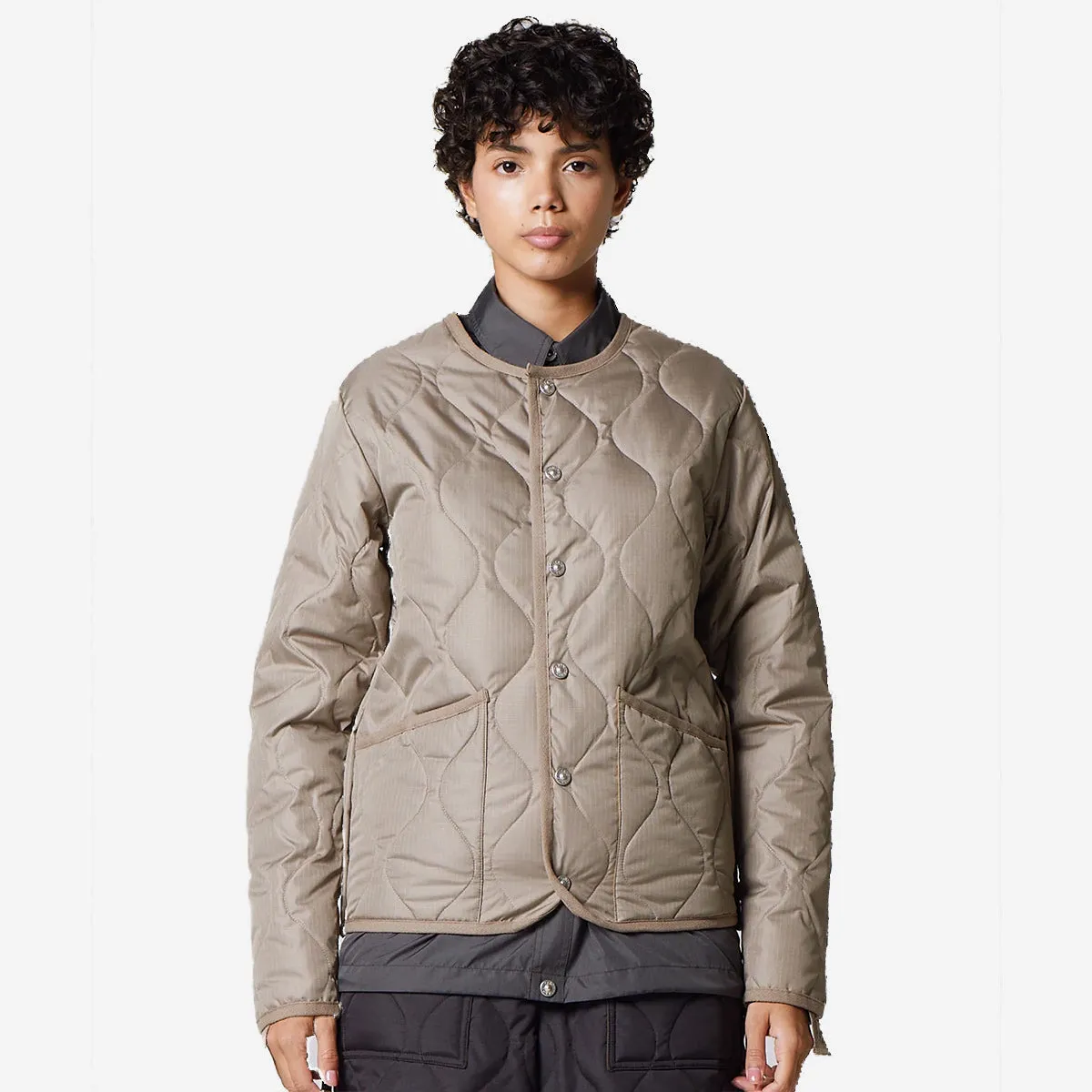 Military Crew Neck Down Jacket - Light Mocha