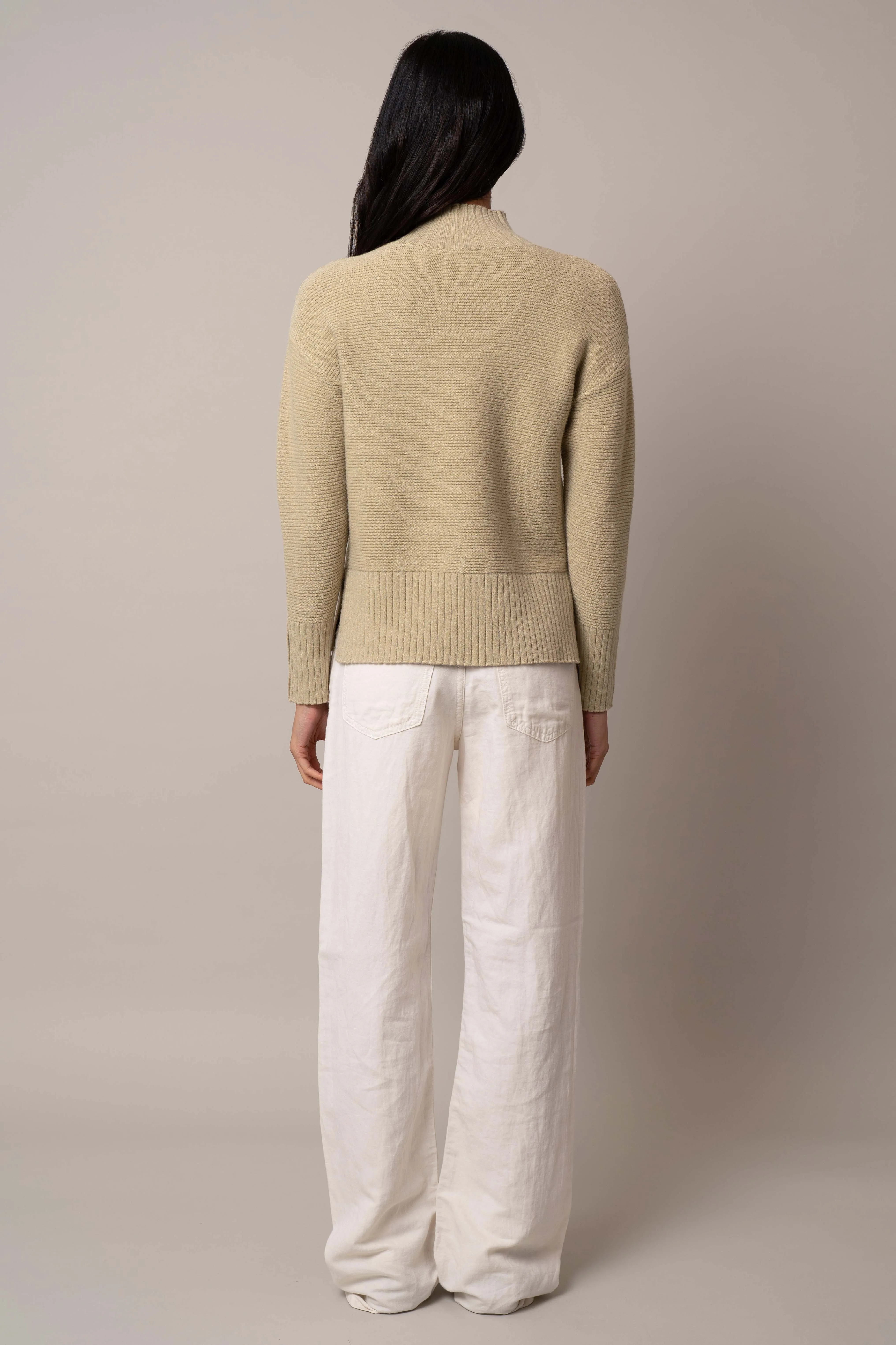 Mock Neck Pullover with Button Cuff