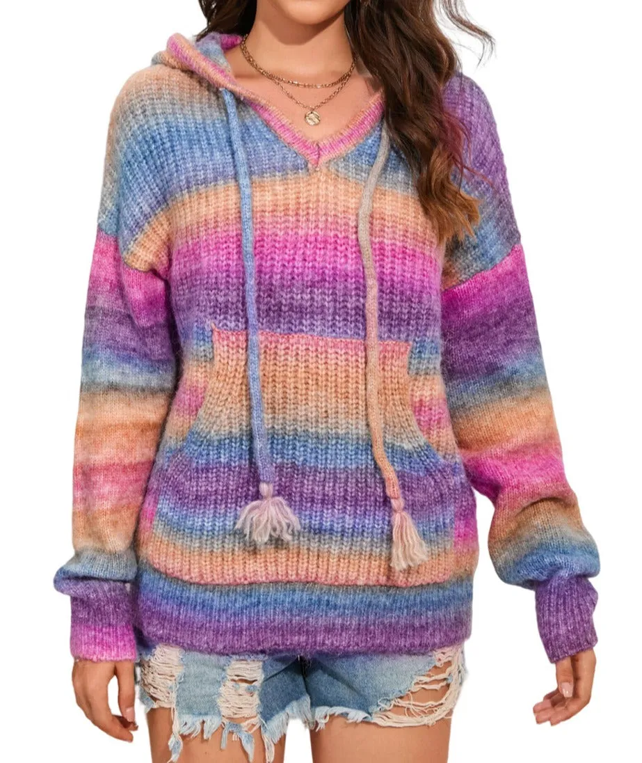 Multicolor Ombre Pocket Hooded Sweater