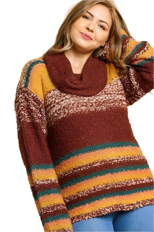 Multicolor Striped Fuzzy Knit Long Sleeve Pullover