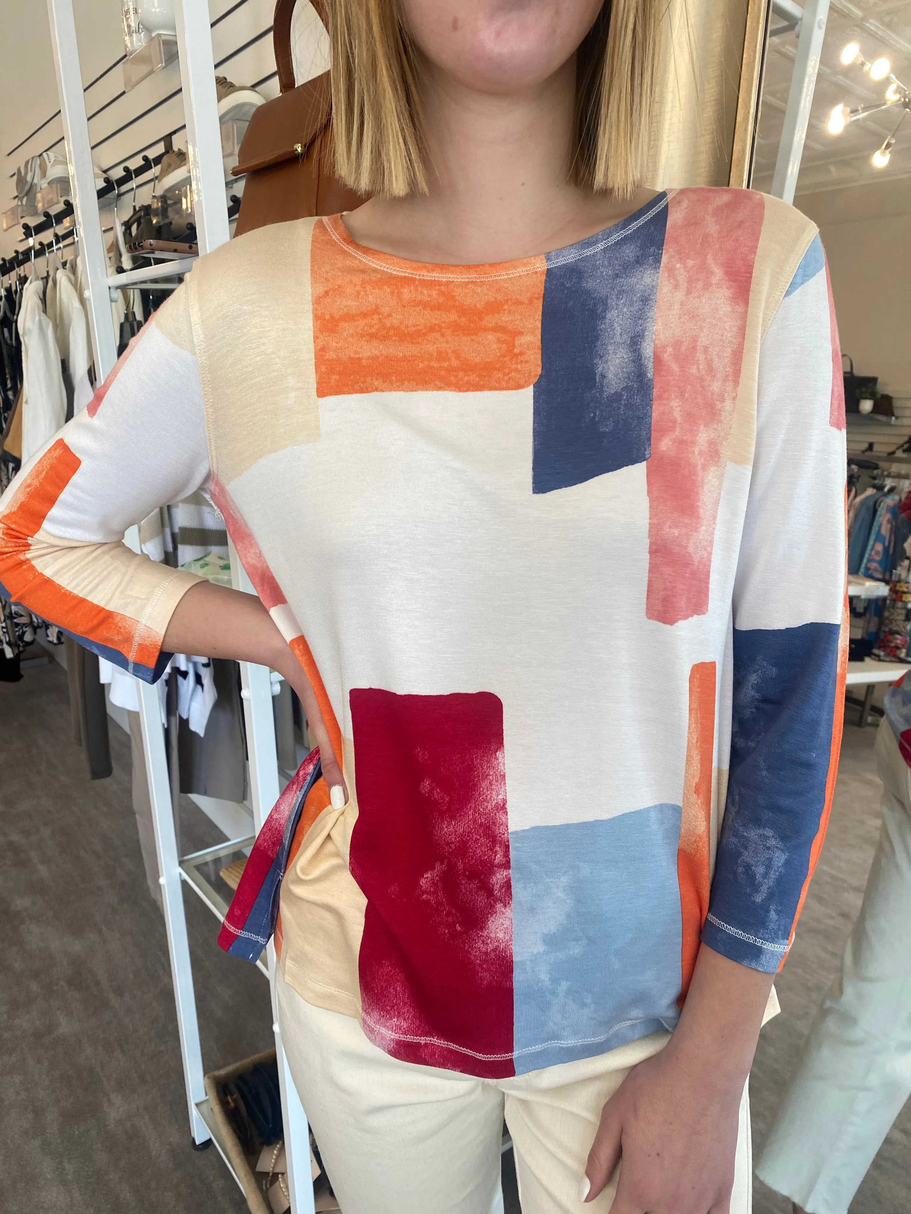 Multiples Printed 3/4 Sleeve Top