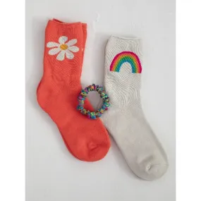 NATURAL LIFE - ROLL TOP SOCKS SET: RAINBOW FLOWER