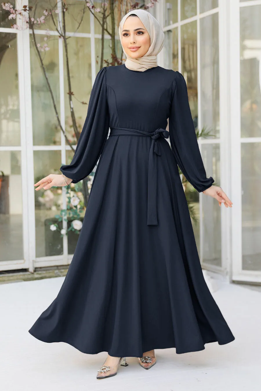 Navy Blue Jersey Swing Maxi Dress