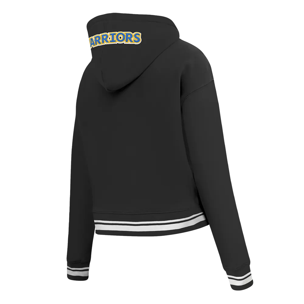 NBA GOLDEN STATE WARRIORS MASHUP WOMEN'S RIB CROPPED PO HOODIE (BLACK)