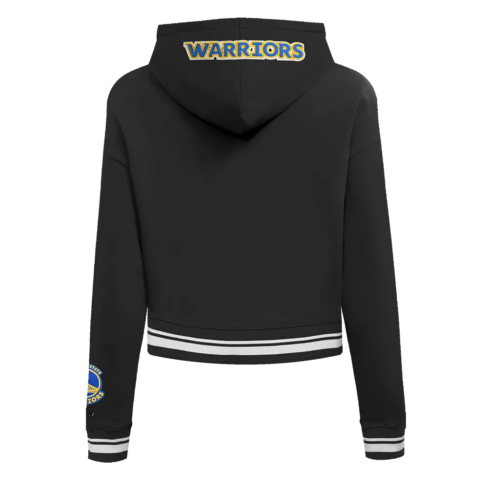 NBA GOLDEN STATE WARRIORS MASHUP WOMEN'S RIB CROPPED PO HOODIE (BLACK)