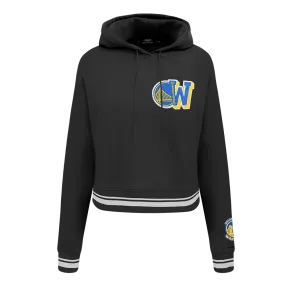 NBA GOLDEN STATE WARRIORS MASHUP WOMEN'S RIB CROPPED PO HOODIE (BLACK)