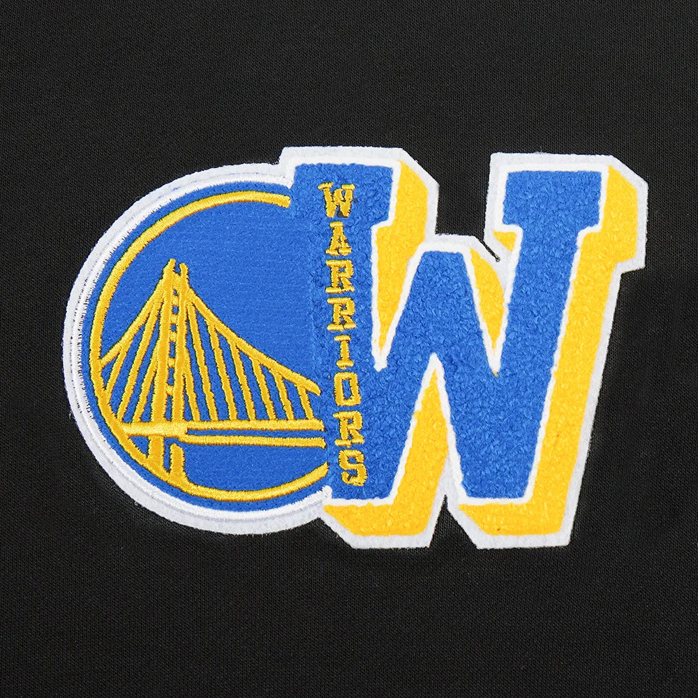 NBA GOLDEN STATE WARRIORS MASHUP WOMEN'S RIB CROPPED PO HOODIE (BLACK)