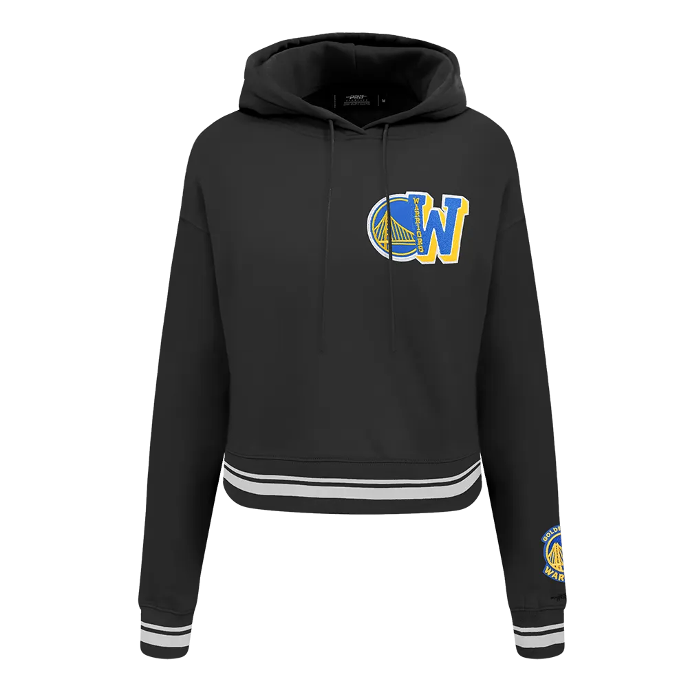 NBA GOLDEN STATE WARRIORS MASHUP WOMEN'S RIB CROPPED PO HOODIE (BLACK)