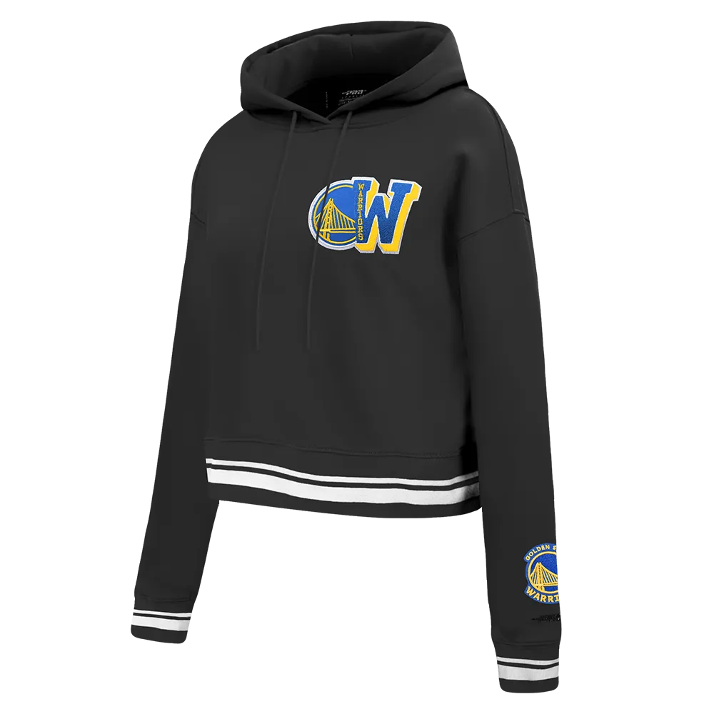 NBA GOLDEN STATE WARRIORS MASHUP WOMEN'S RIB CROPPED PO HOODIE (BLACK)