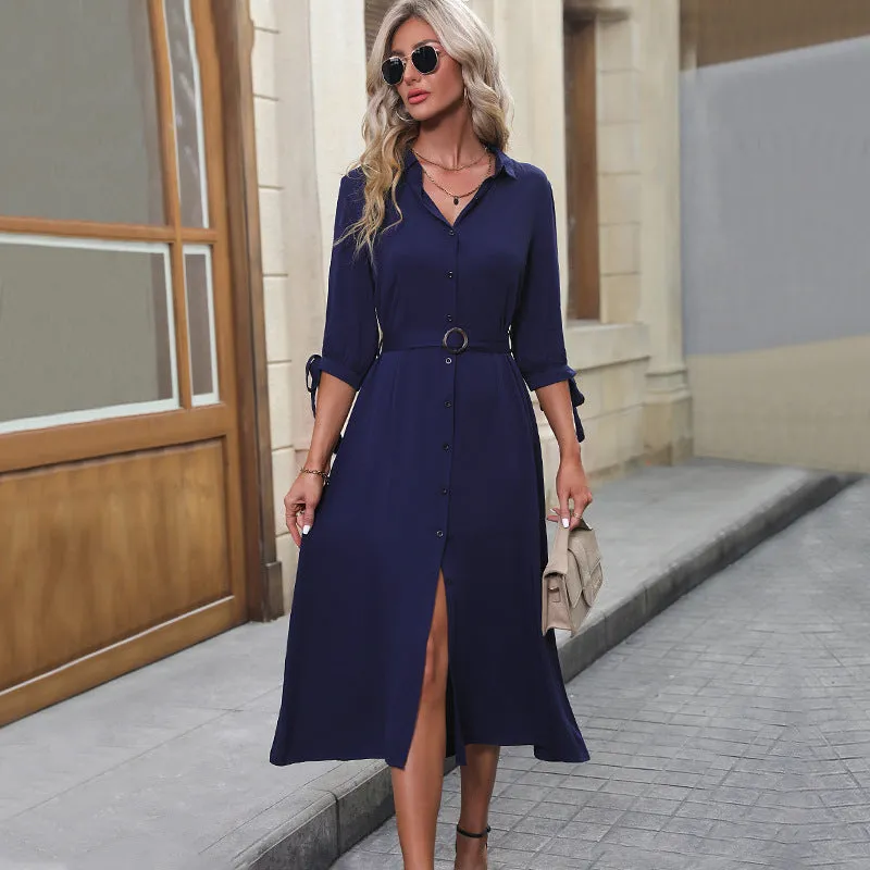 New Cross-border Fashion Women's Long Sleeve Solid Color Maxi Dress