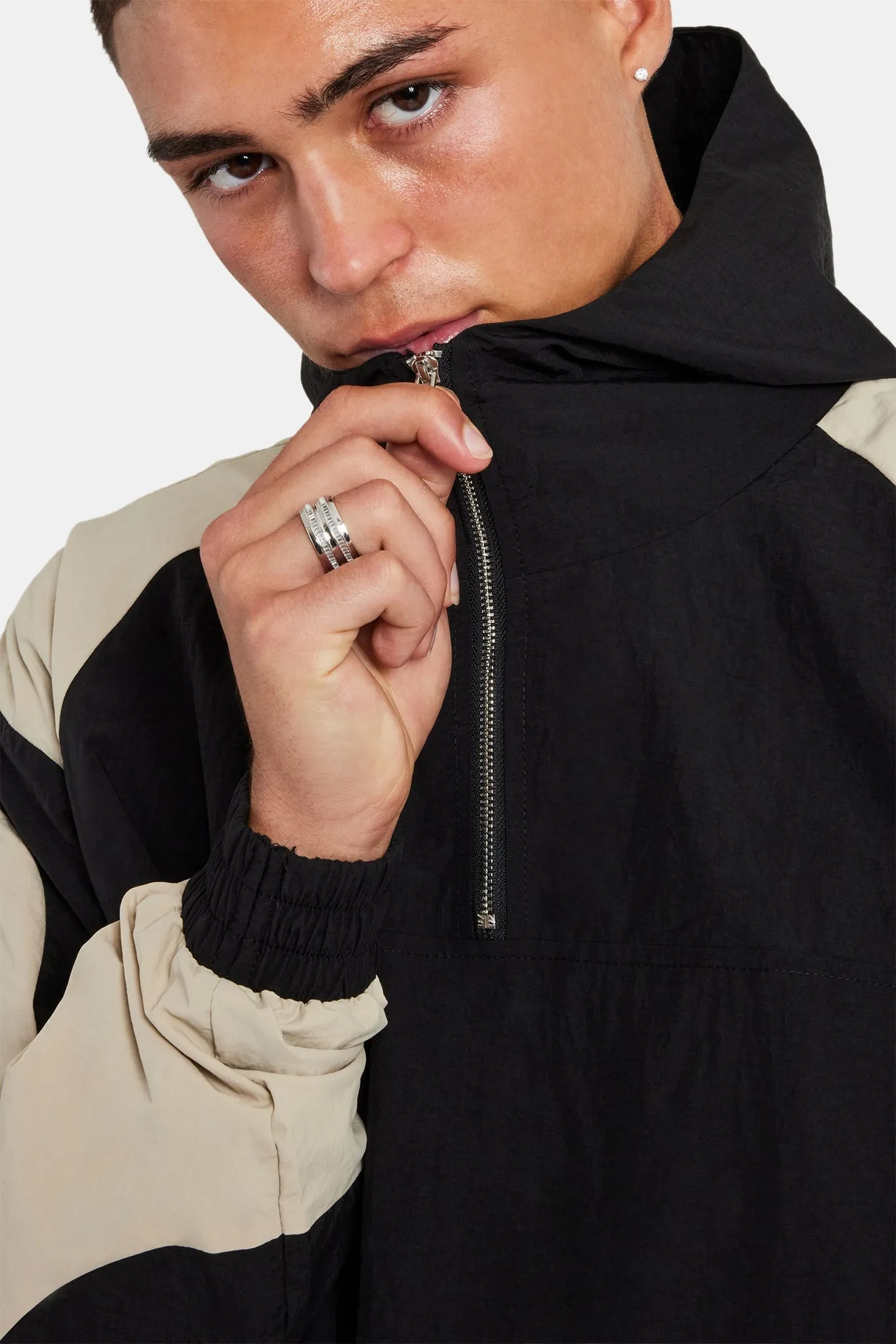 Nylon Hooded Track Jacket - Black