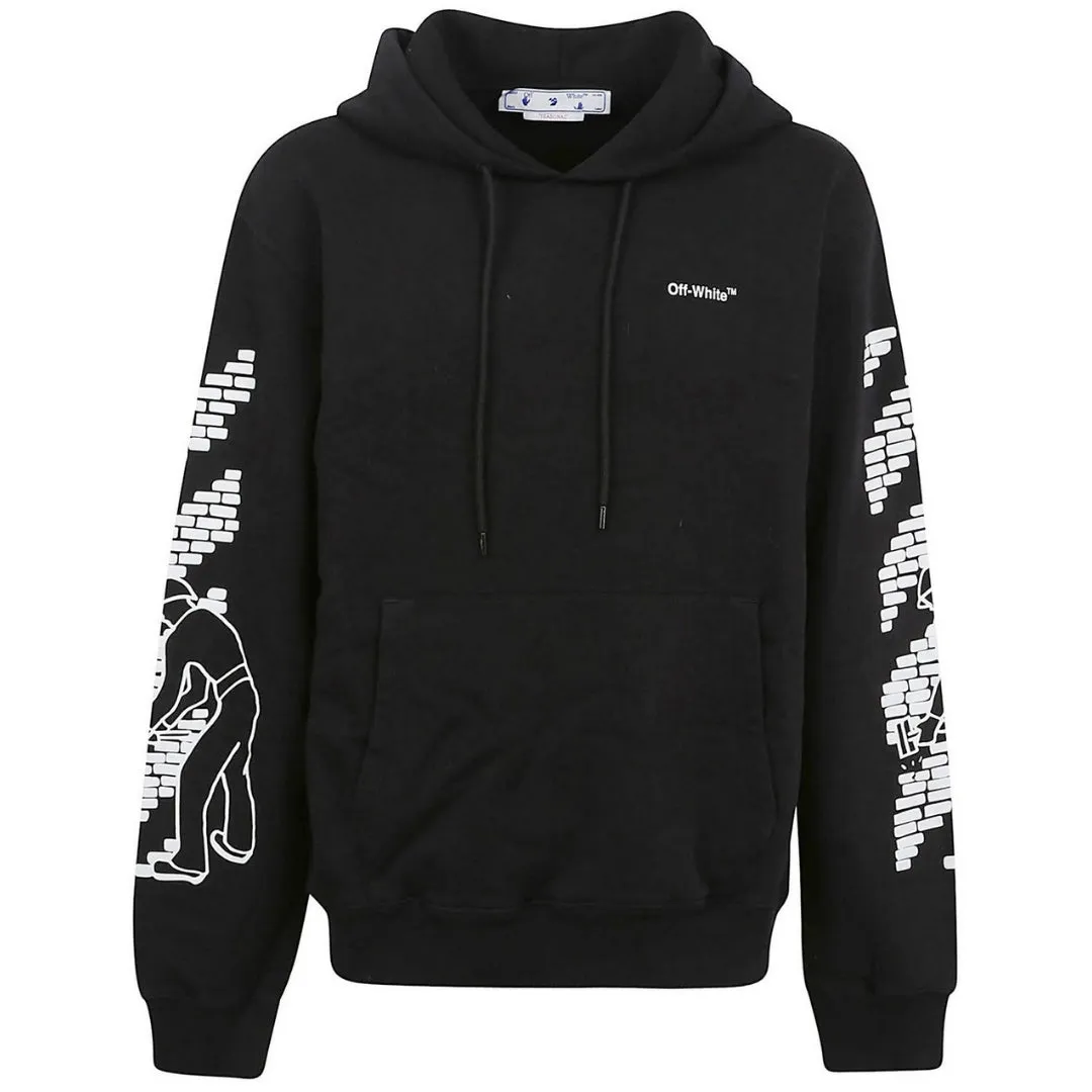 Off-White Bricks Design Slim Fit Black Hoodie