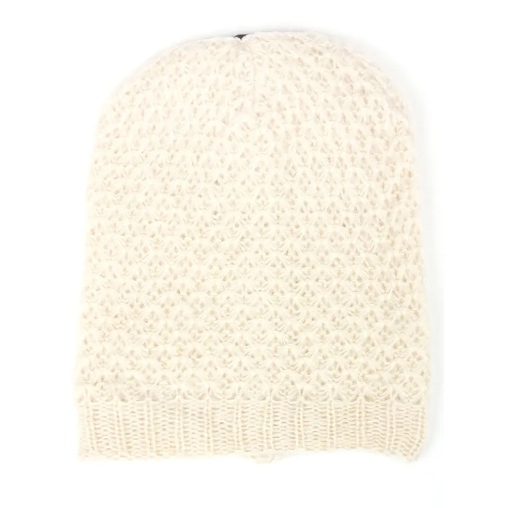 Off White Ringlet Textured Slouchy Beanie