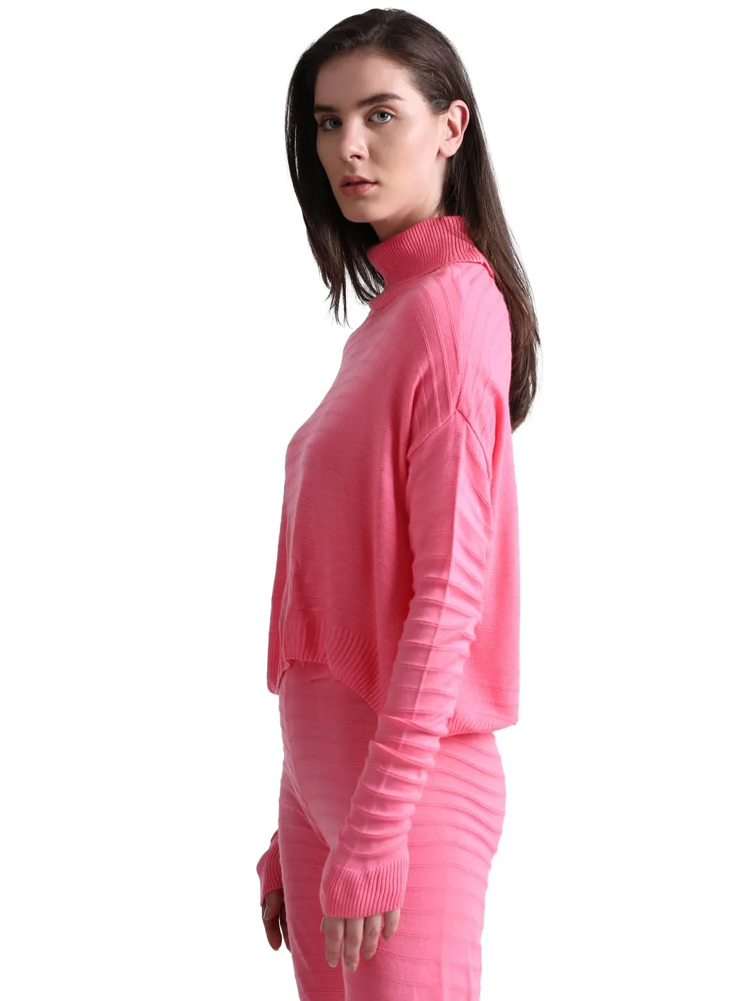 Only Women's Acrylic Turtle Neck Pink Pullover