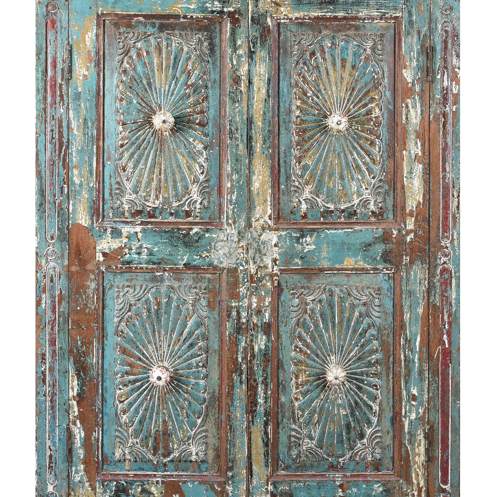 Painted Indian Almirah Cabinet With Sunburst Panels - 19th Century