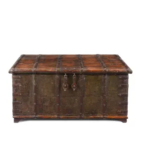 Painted Iron Bound Teak Chest From Gujarat - 18th Century