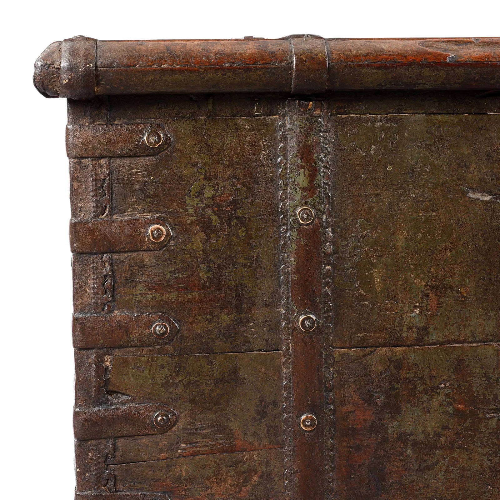 Painted Iron Bound Teak Chest From Gujarat - 18th Century