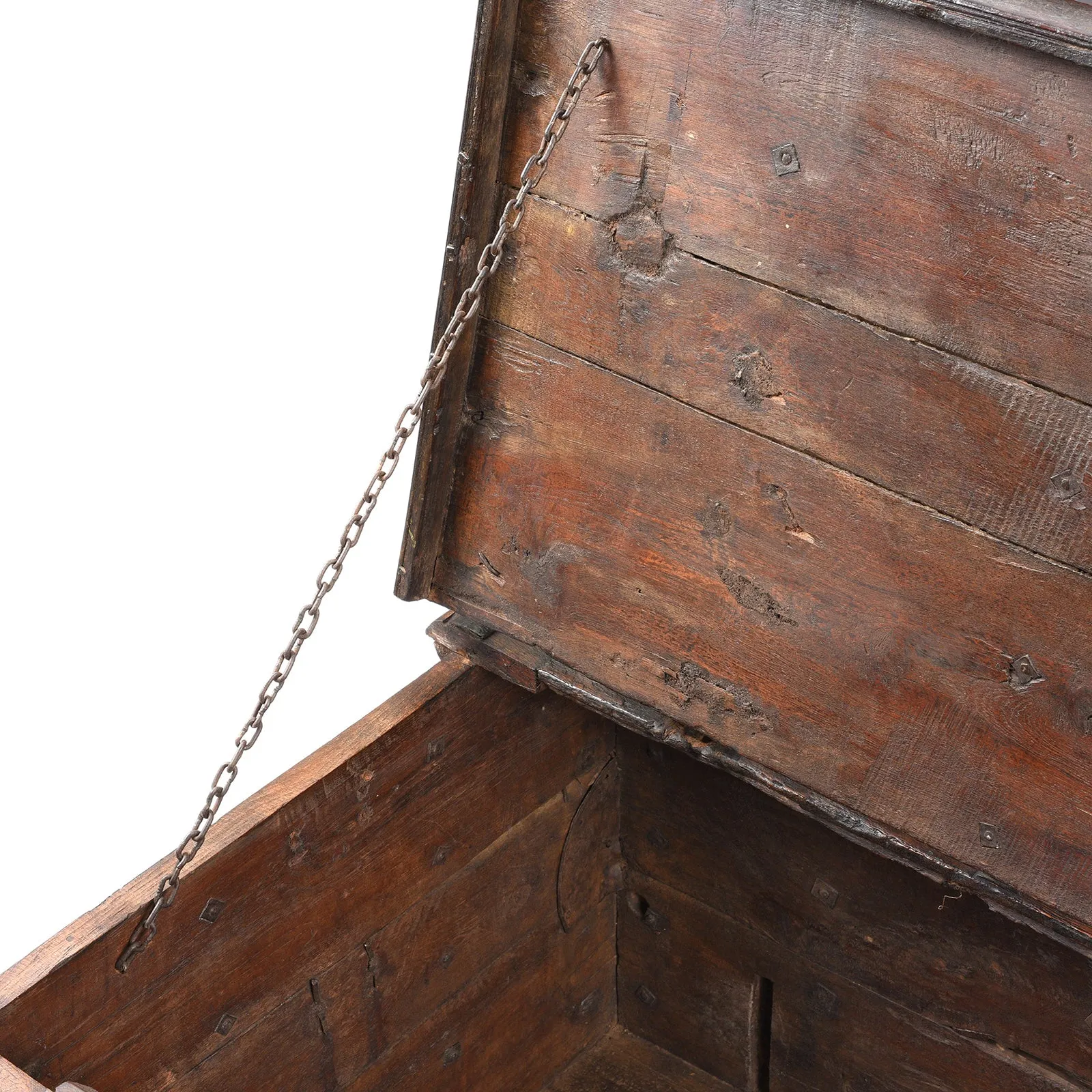 Painted Iron Bound Teak Chest From Gujarat - 18th Century