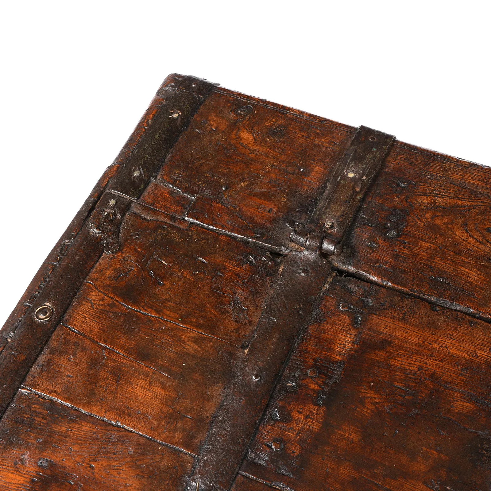 Painted Iron Bound Teak Chest From Gujarat - 18th Century