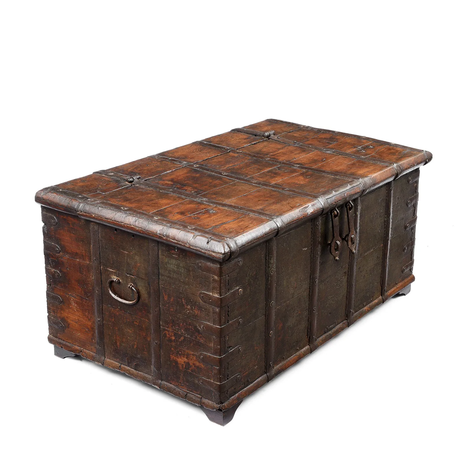 Painted Iron Bound Teak Chest From Gujarat - 18th Century