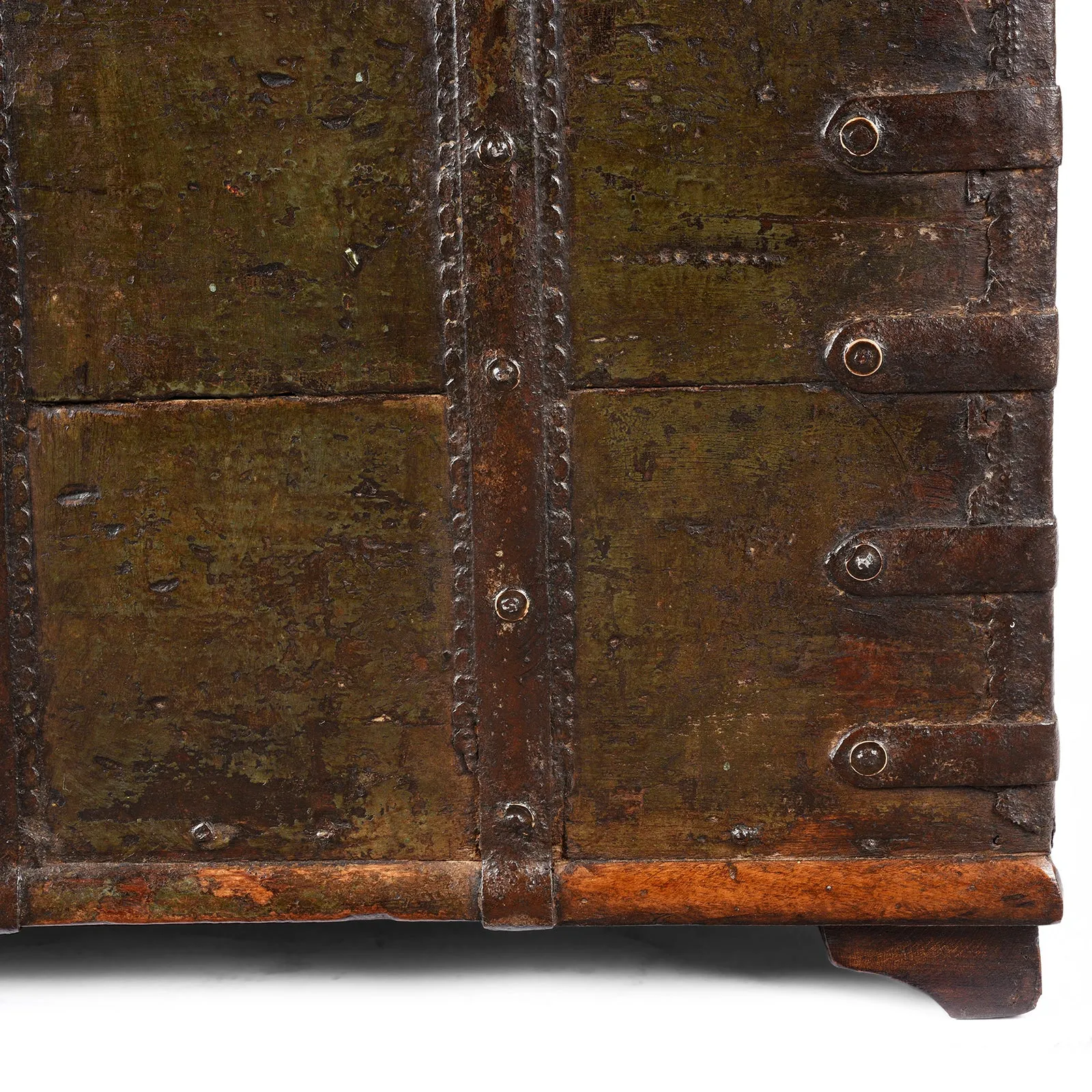 Painted Iron Bound Teak Chest From Gujarat - 18th Century