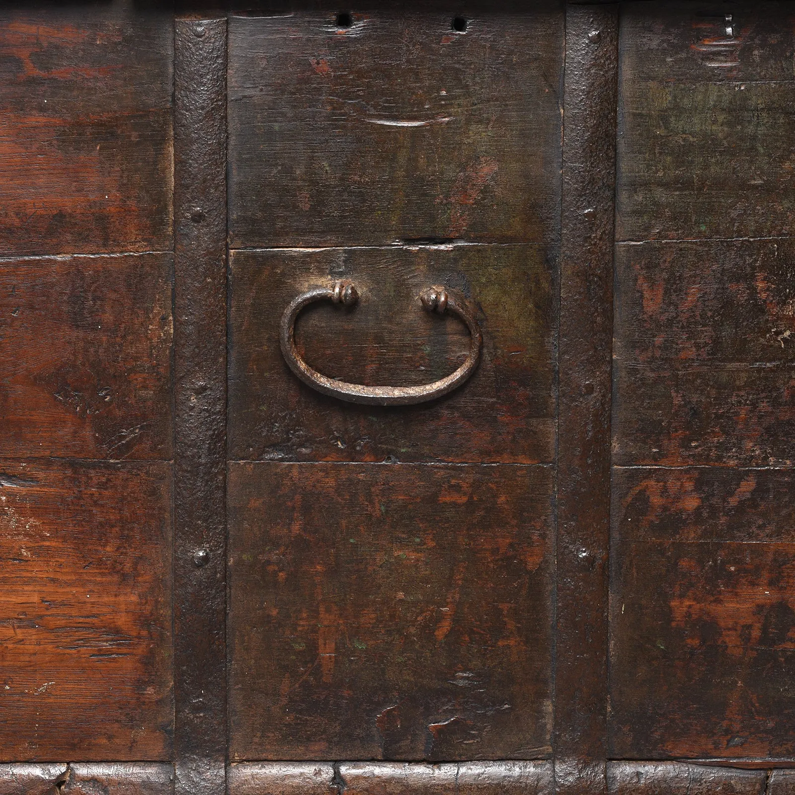 Painted Iron Bound Teak Chest From Gujarat - 18th Century