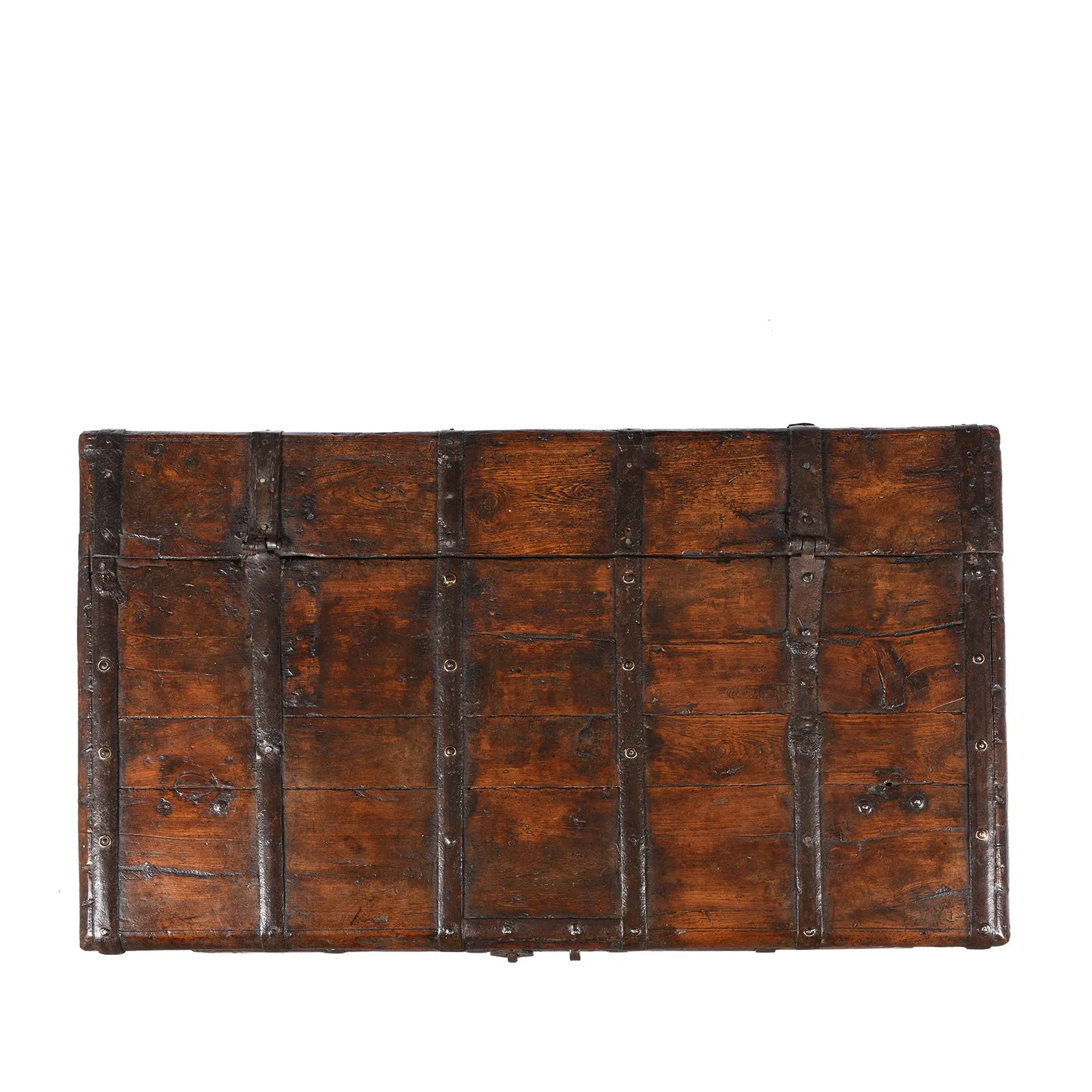 Painted Iron Bound Teak Chest From Gujarat - 18th Century