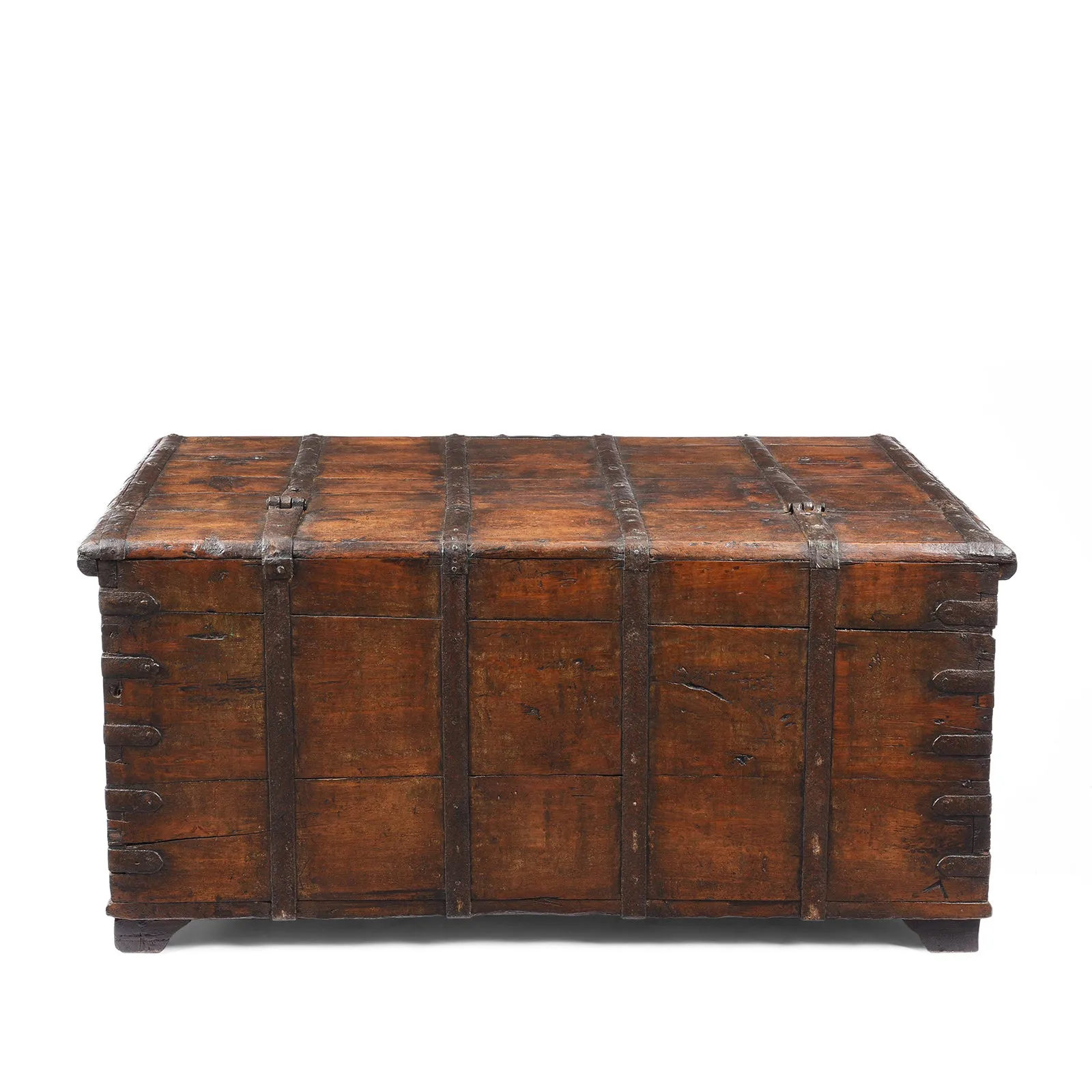 Painted Iron Bound Teak Chest From Gujarat - 18th Century